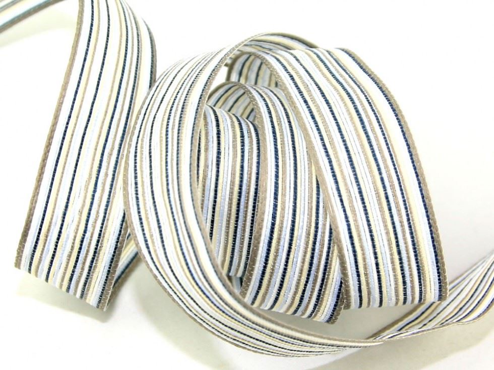 Wired Edge Ribbon Blue & Taupe