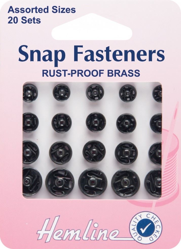 Hemline Black Sew On Metal Snap Fasteners