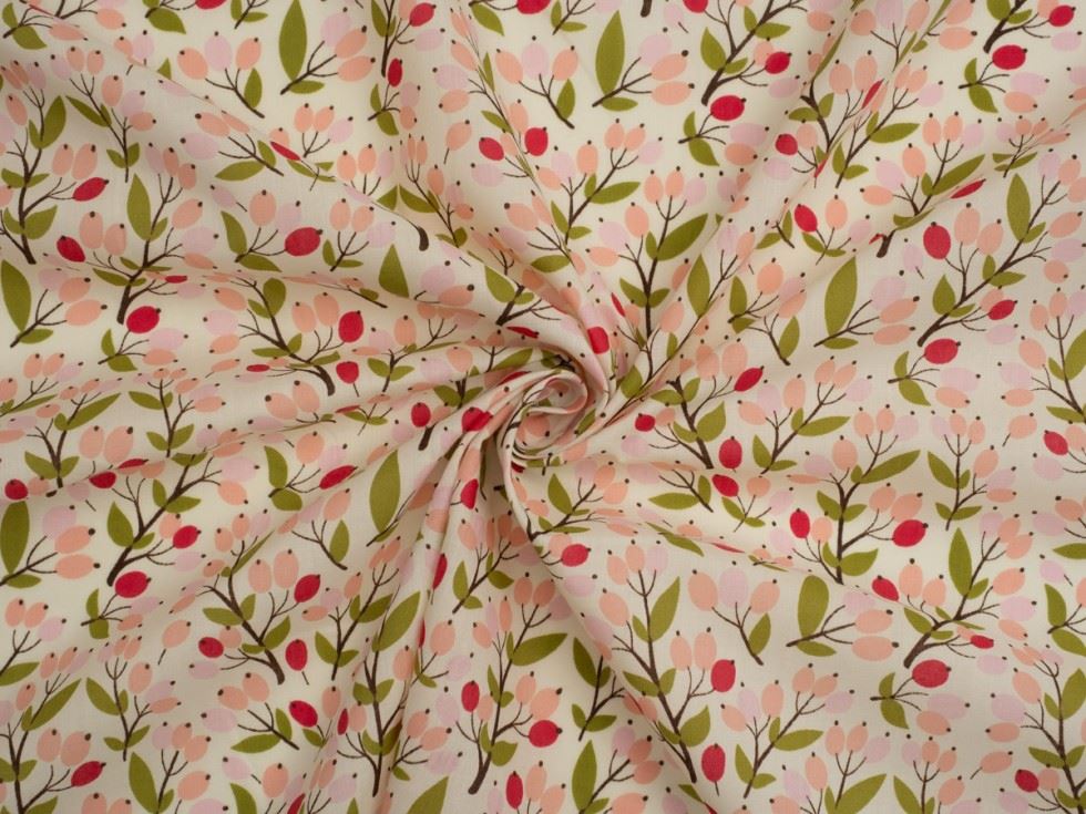 Cream Printed Polycotton Fabric