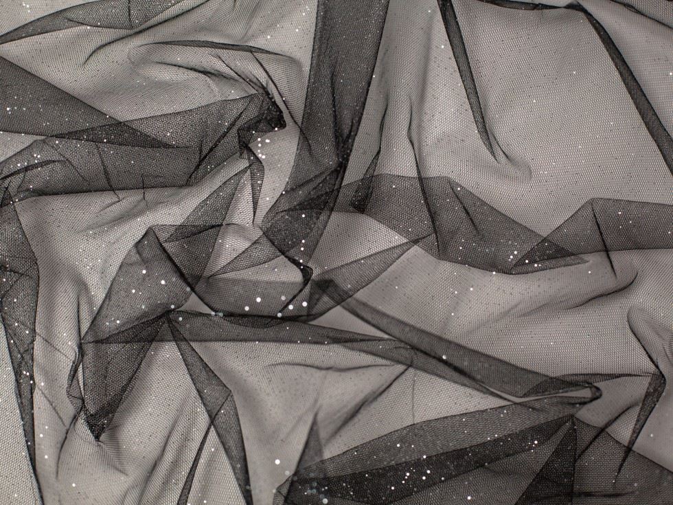 Minerva Core Range Black Glitter Tulle Net Fabric