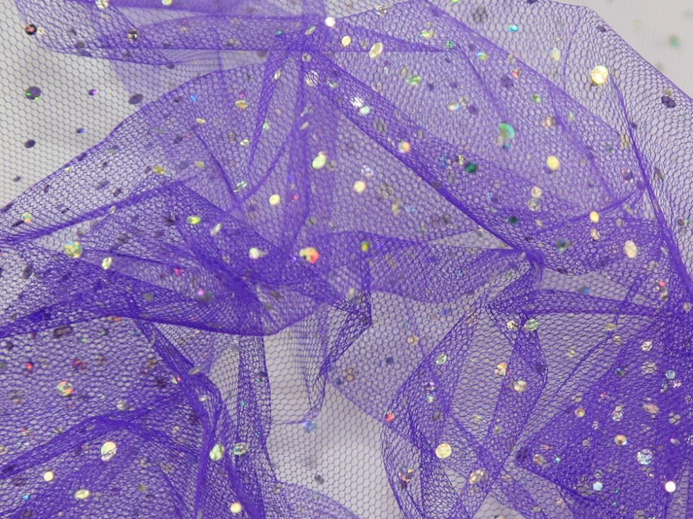 Purple Deadstock Hologram Sequin Net Fabric