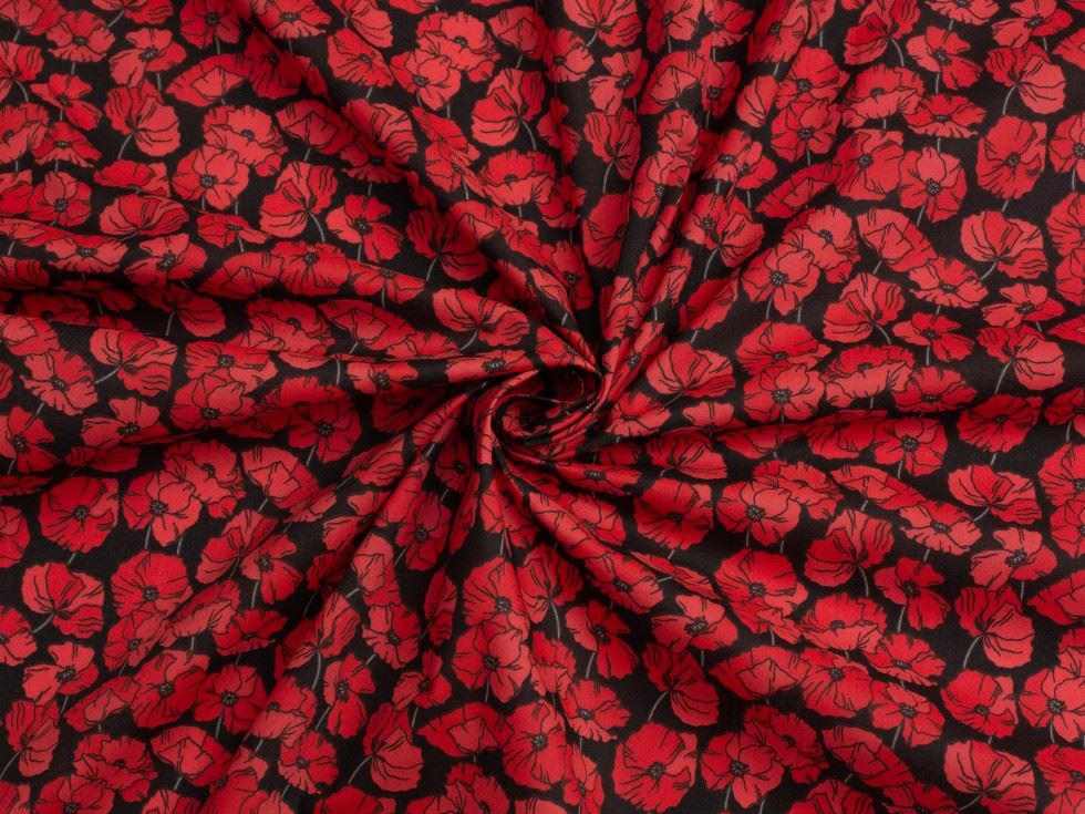 Printed Polycotton Fabric Red on Black
 