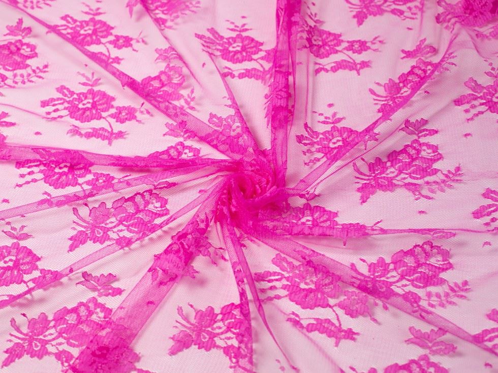 Candy Pink Deadstock Chantilly Tulle Lace Fabric