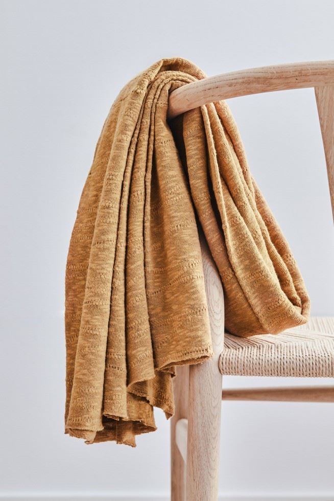 Mind The Maker Dry Mustard Slub Jacquard Sweater Knit Stretch Fabric
