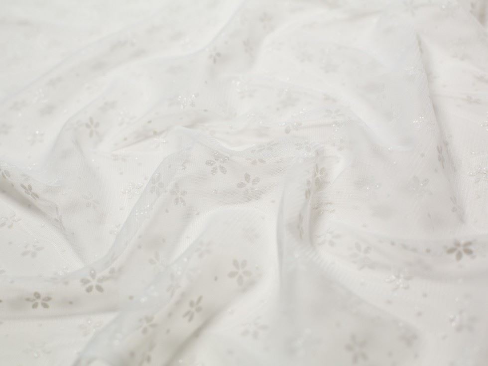 Minerva Core Range Petal Glitter Tulle Net Fabric Ivory
 