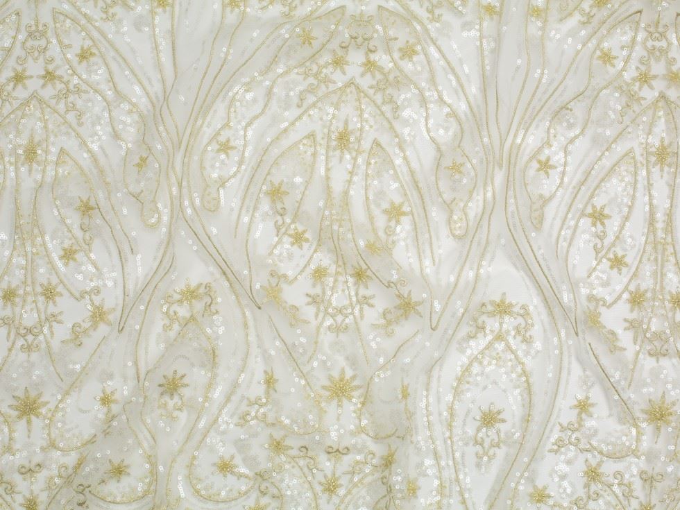 Minerva Core Range Gold Beaded Embroidered Tulle Lace Fabric
