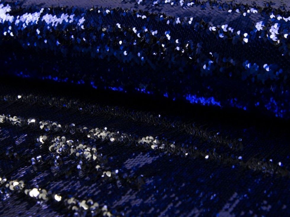 Navy Blue Deadstock Reversible Flip Sequin Mesh Fabric