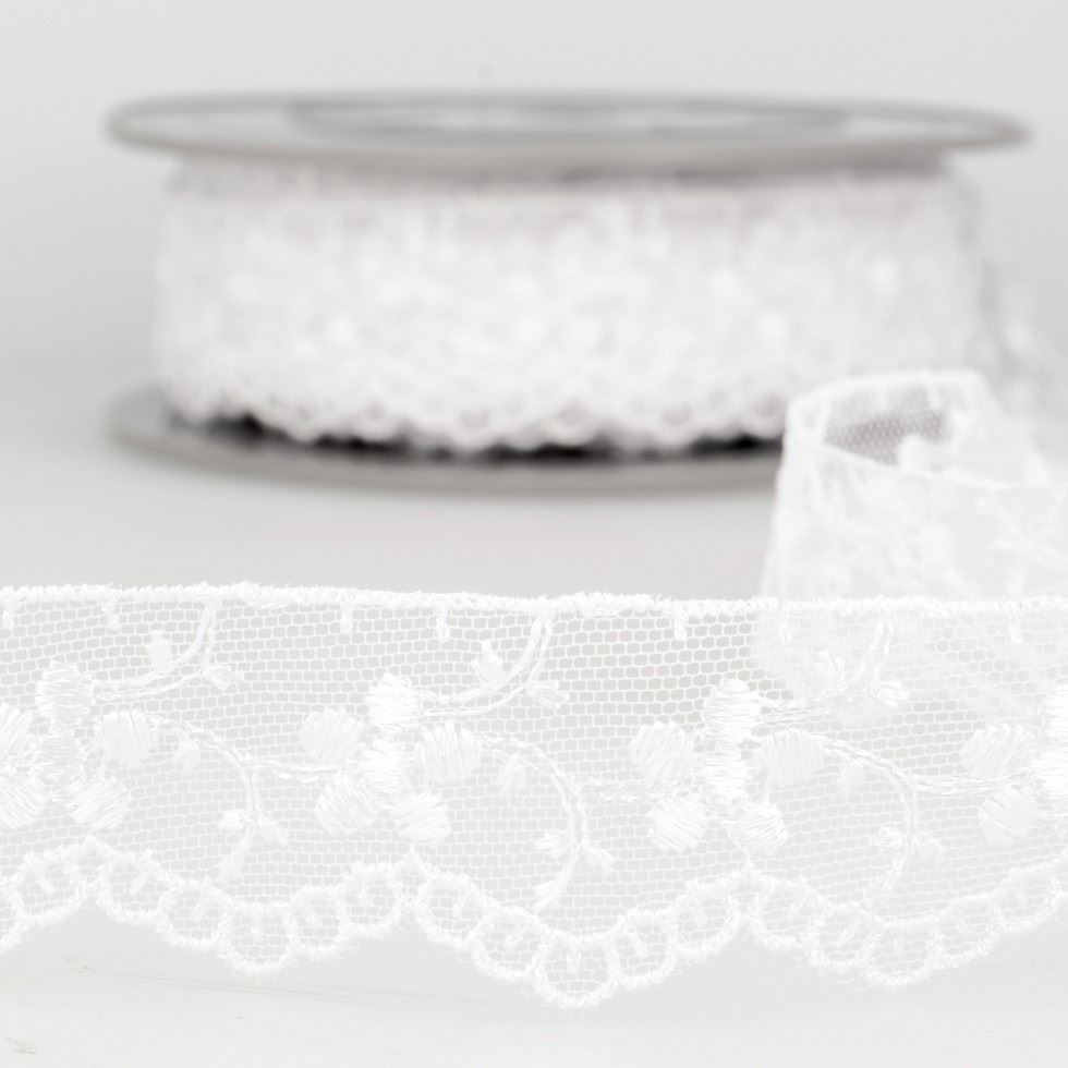 Stephanoise White Embroidery Tulle Lace Trim