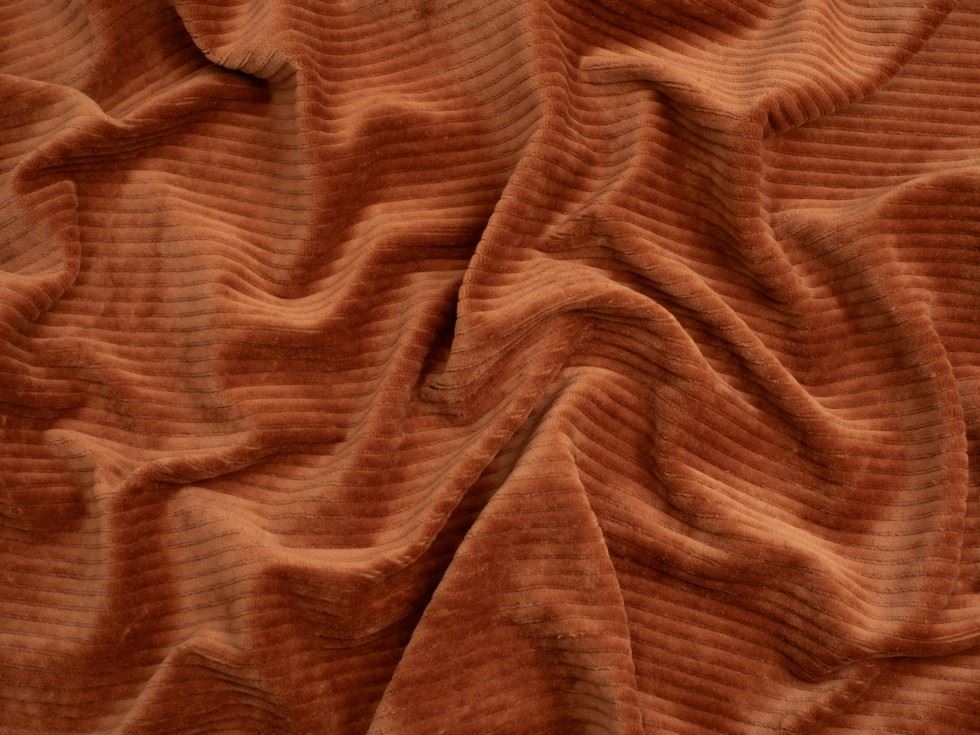 Minerva Core Range 4 Wale Velour Rib Stretch Knit Cord Fabric Terracotta