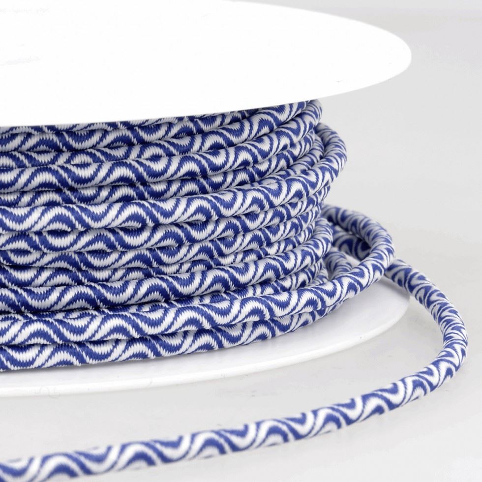 Stephanoise Wave Patterened Round Elastic White & Navy