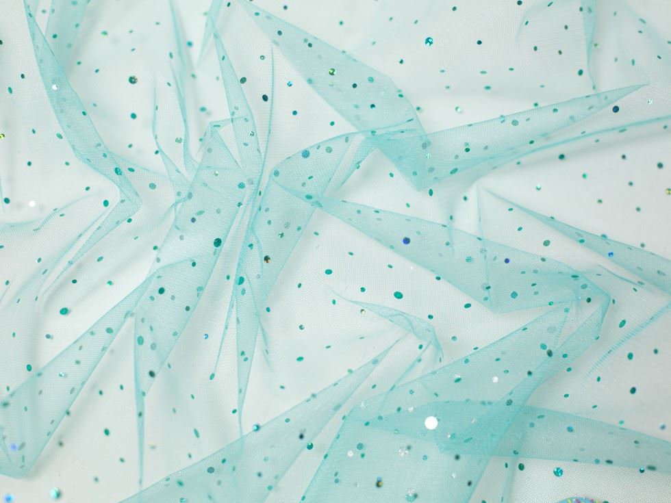 Minerva Core Range Sequin Tulle Net Fabric Mint Green
 