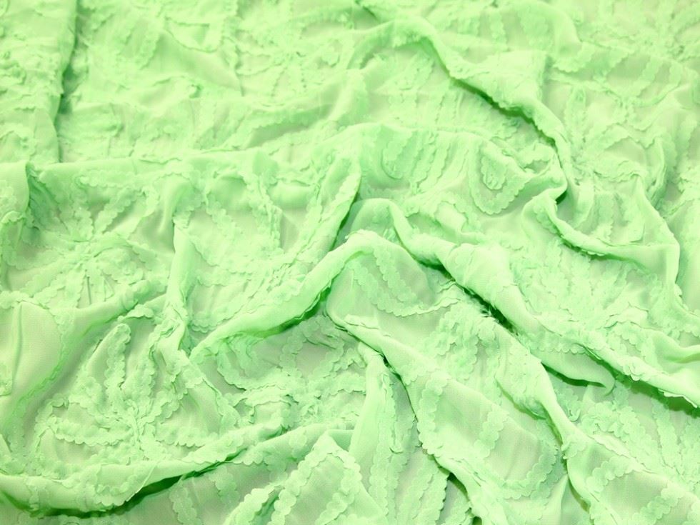 Lime Green Deadstock Embroidered Georgette Fabric
