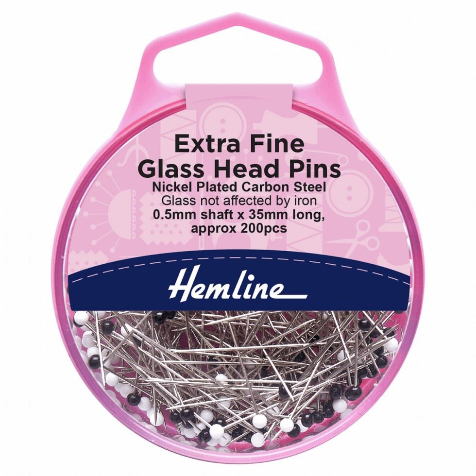 Hemline Black & White Extra Fine Glass Head Pins