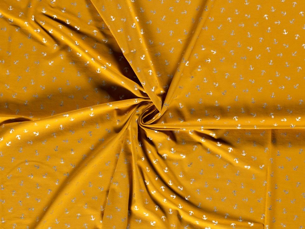 Metallic Cotton Jersey Stretch Knit Fabric Ochre
 
