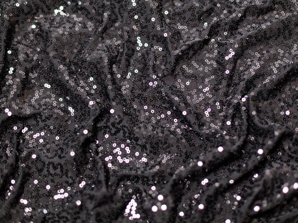 Minerva Core Range Sequin ITY Silky Stretch Knit Fabric Black
 