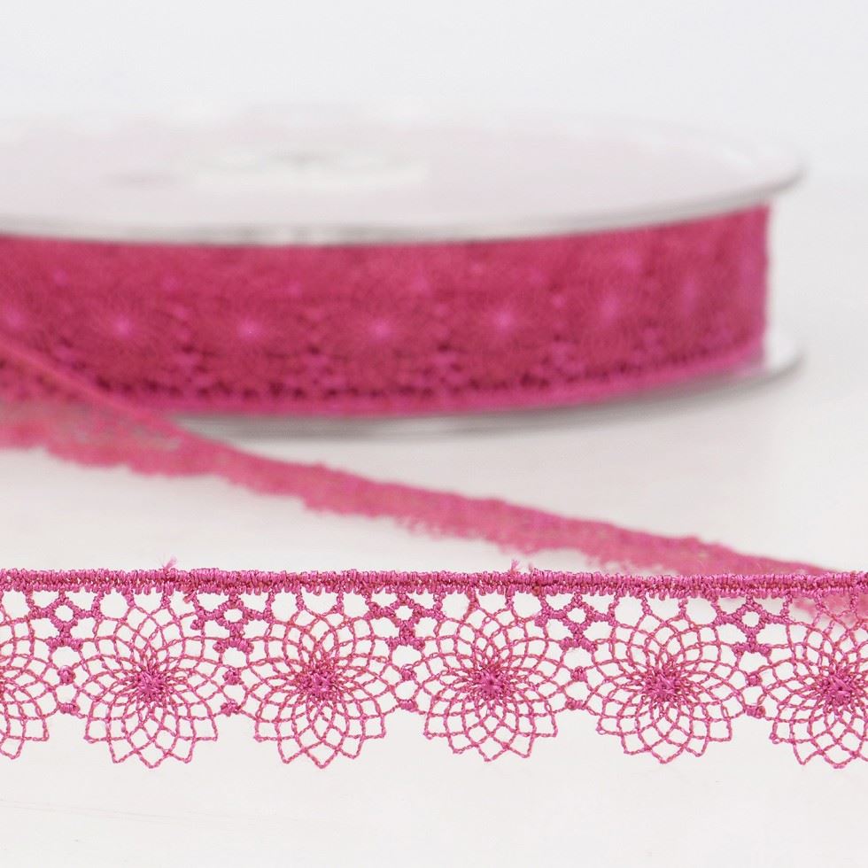 Stephanoise Embroidery Tulle Lace Trim Fuchsia Pink