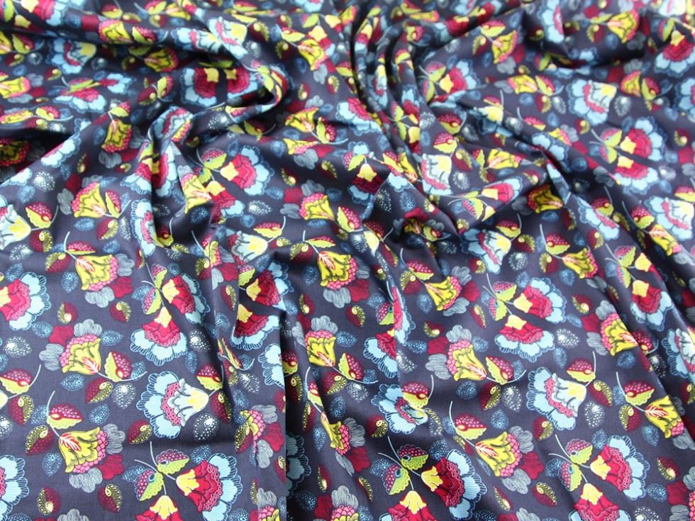 Navy Blue Deadstock Woven Stretch Cotton Sateen Fabric