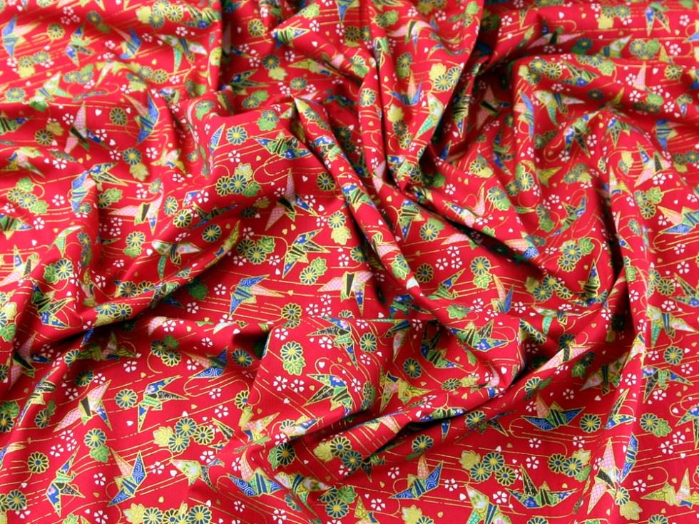 Metallic 100% Cotton Poplin Fabric Red
 
