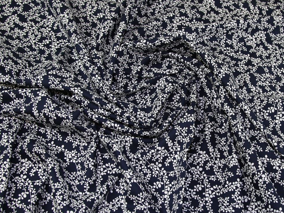 Deadstock 100% Cotton Poplin Fabric White on Navy
 