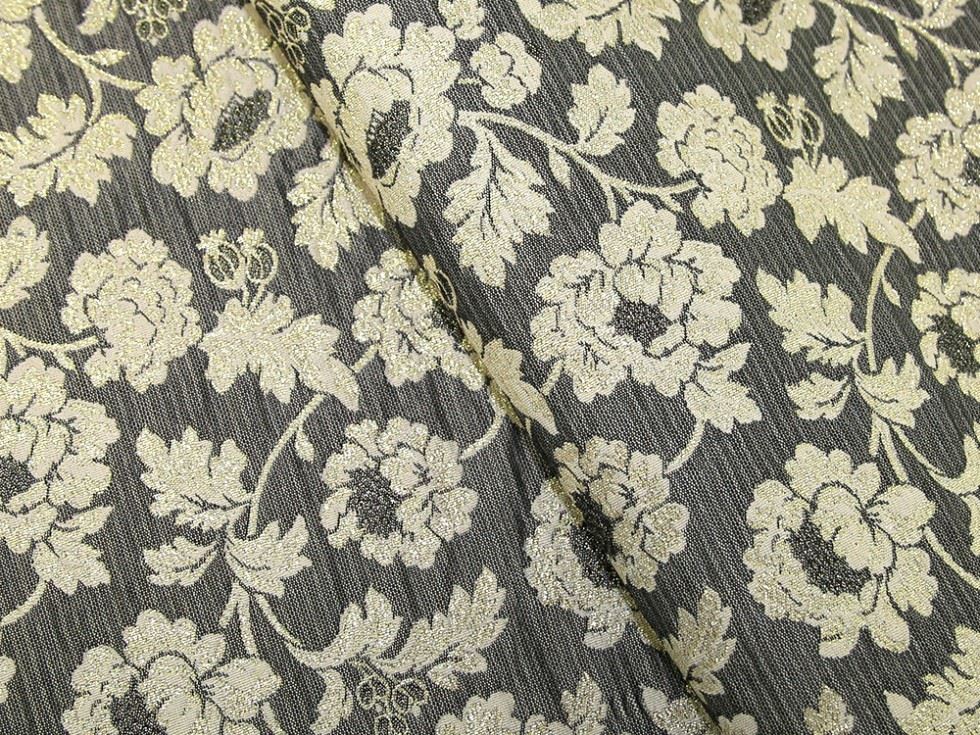 Deadstock Metallic Woven Brocade Fabric Grey & Light Gold
 