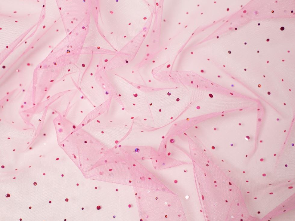 Minerva Core Range Pink Sequin Tulle Net Fabric