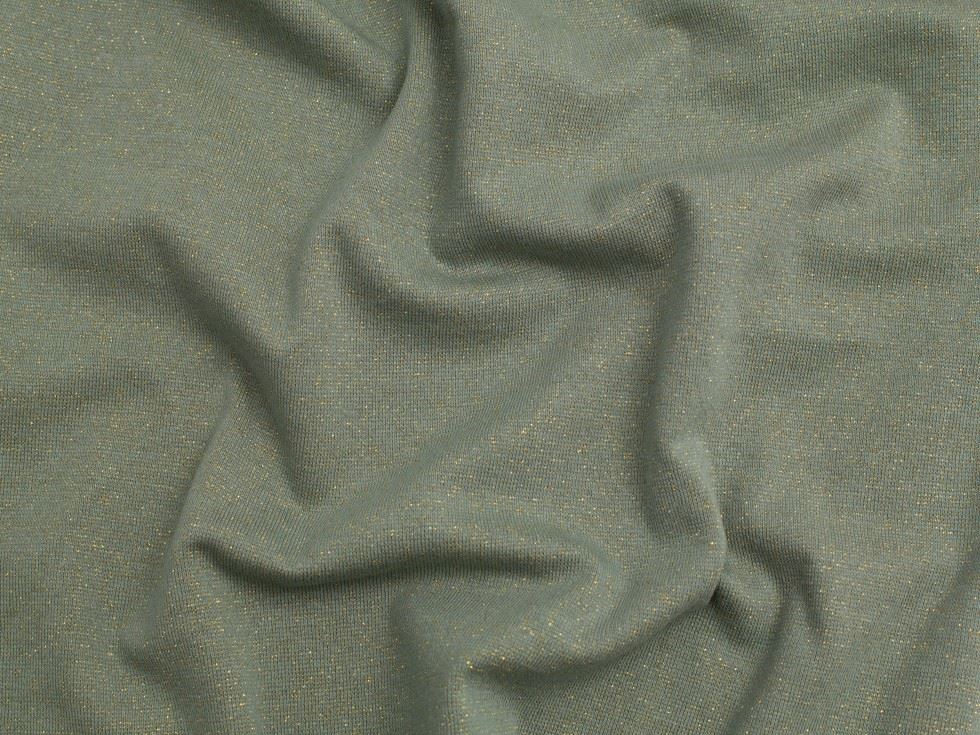 Mint Green & Gold Lurex Tubular Rib Stretch Knit Fabric