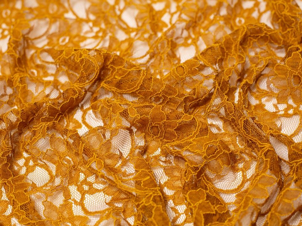 Golden Delicate Stretch Lace Fabric
