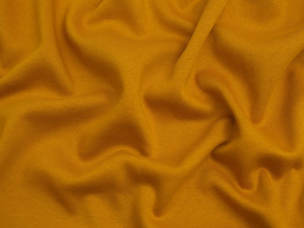 Minerva Core Range Ochre Polycotton Fleece Back Sweatshirt Stretch Knit Fabric