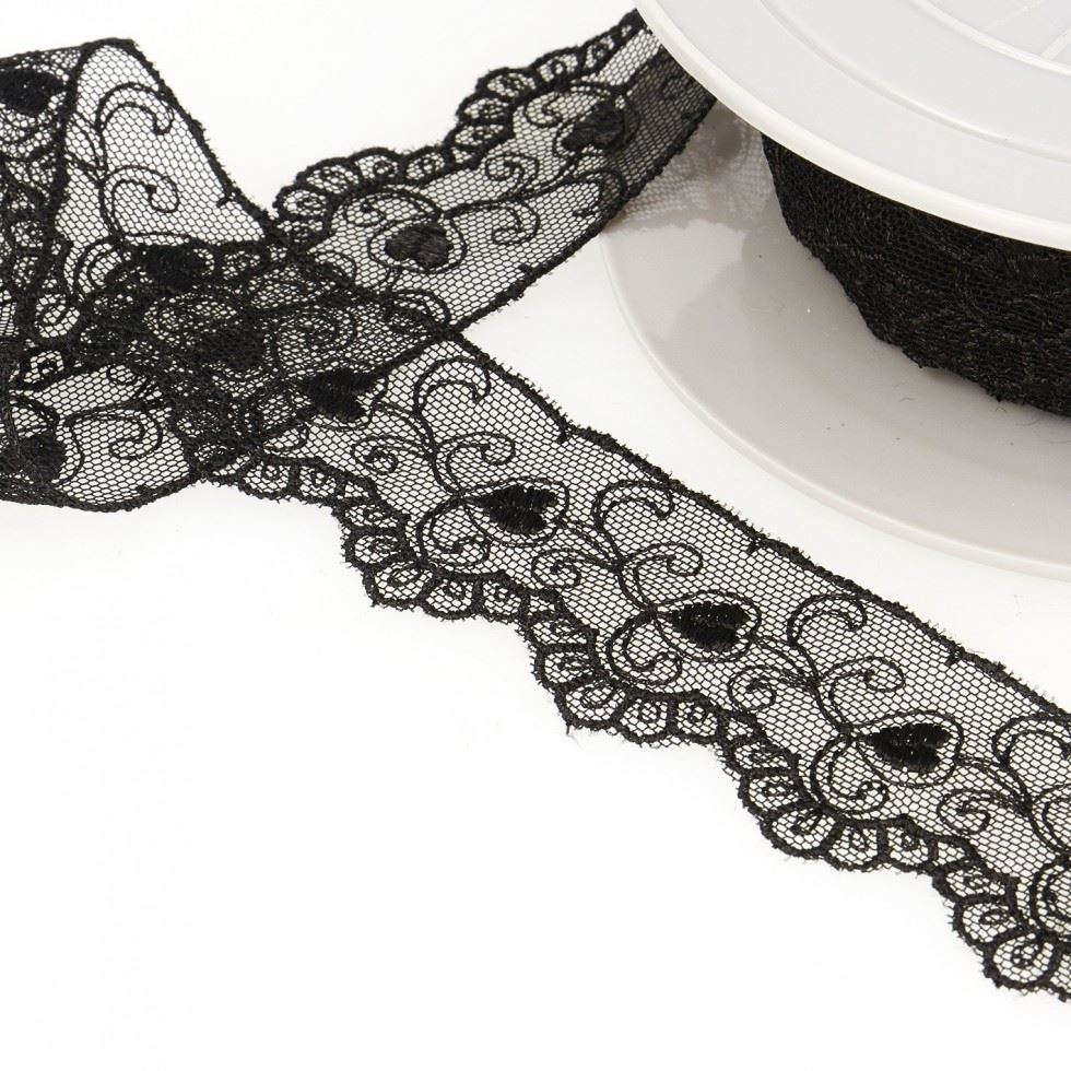 Stephanoise Black Embroidery Tulle Lace Trim