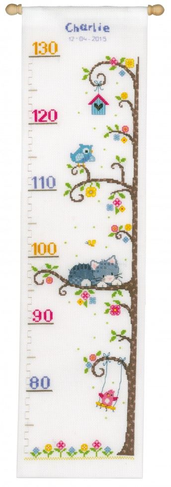 Vervaco Counted Cross Stitch Kit Height Chart Cat in the Tree