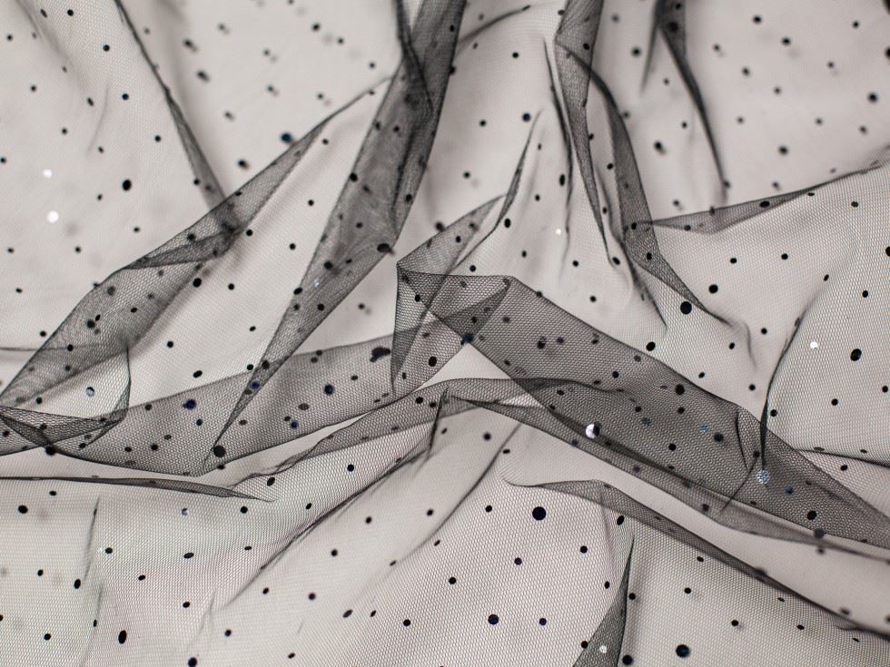Minerva Core Range Black Sequin Tulle Net Fabric