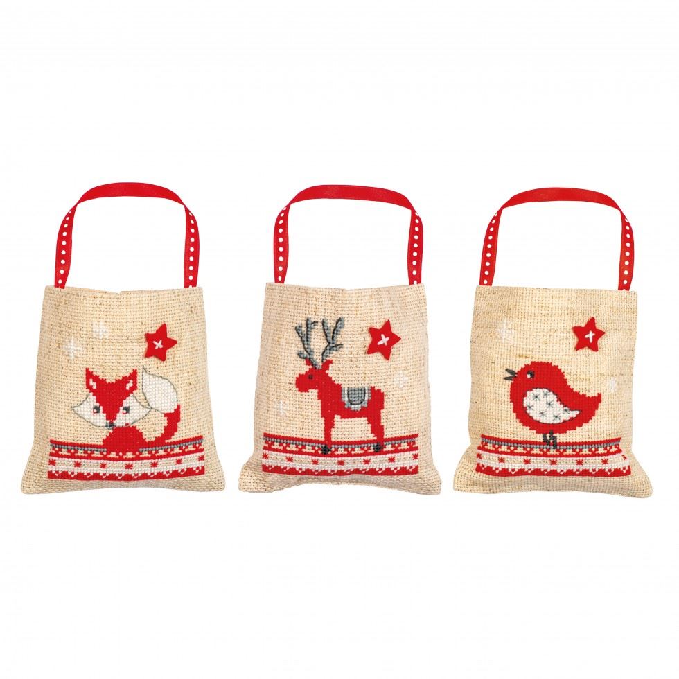 Vervaco Counted Cross Stitch Kit Gift Bags Christmas Animals Set of 3
 