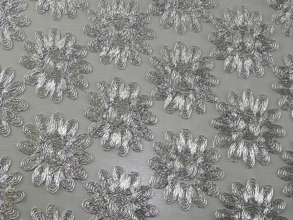 Seville Metallic Lace Fabric Silver
 