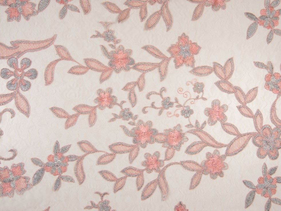 Old Rose Pink Deadstock Embroidered Lace Fabric