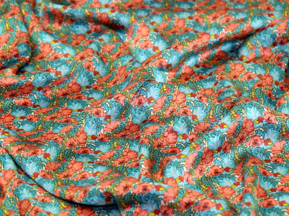 Liberty London Coral & Aqua Clementina Belgravia Silk Satin Fabric