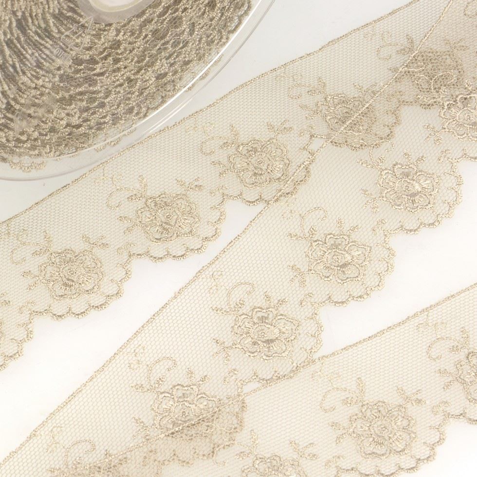 Stephanoise Valenciennes Lace Trim Ash
 