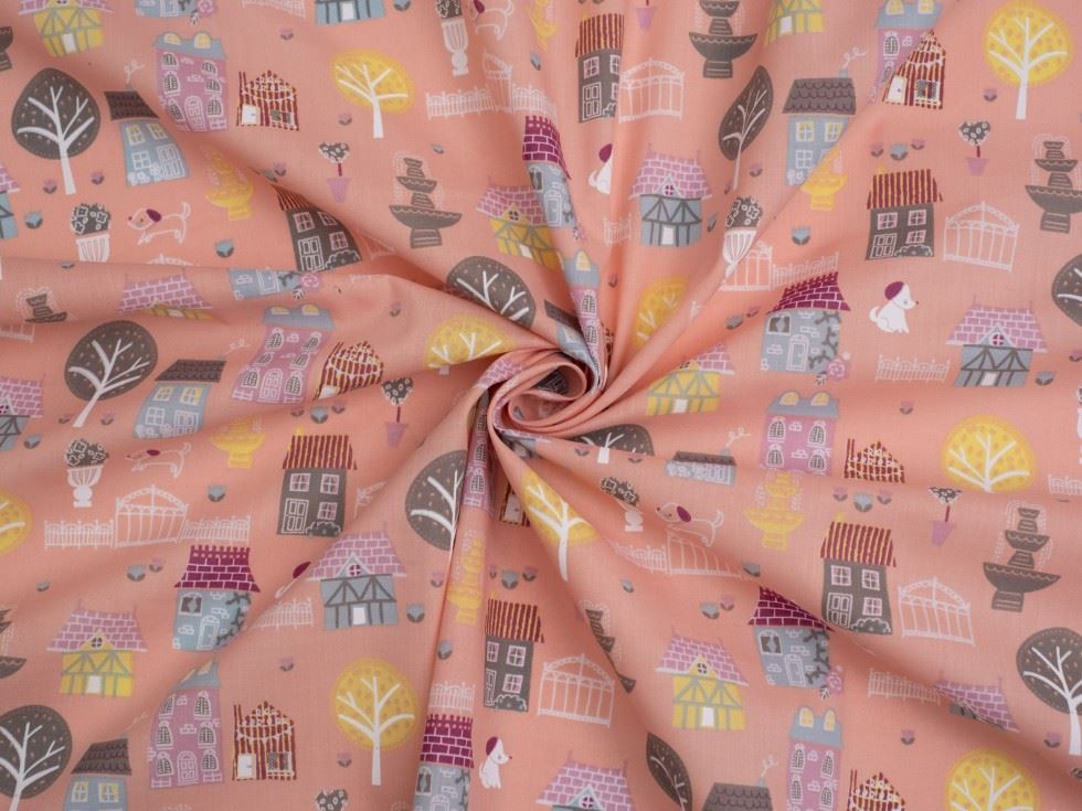 Peach Printed Polycotton Fabric