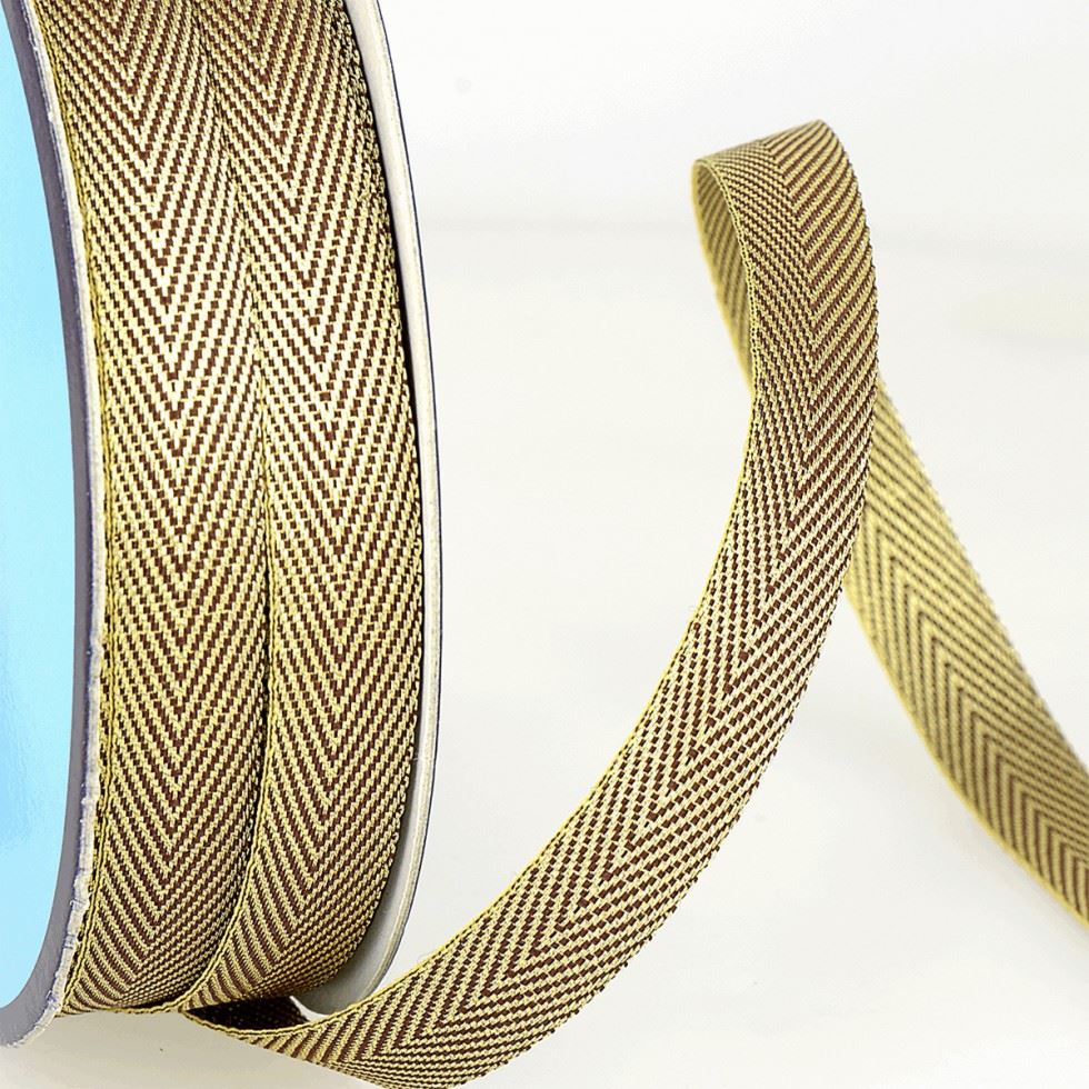 Stephanoise Metallic Twill Tape Brown & Gold
 