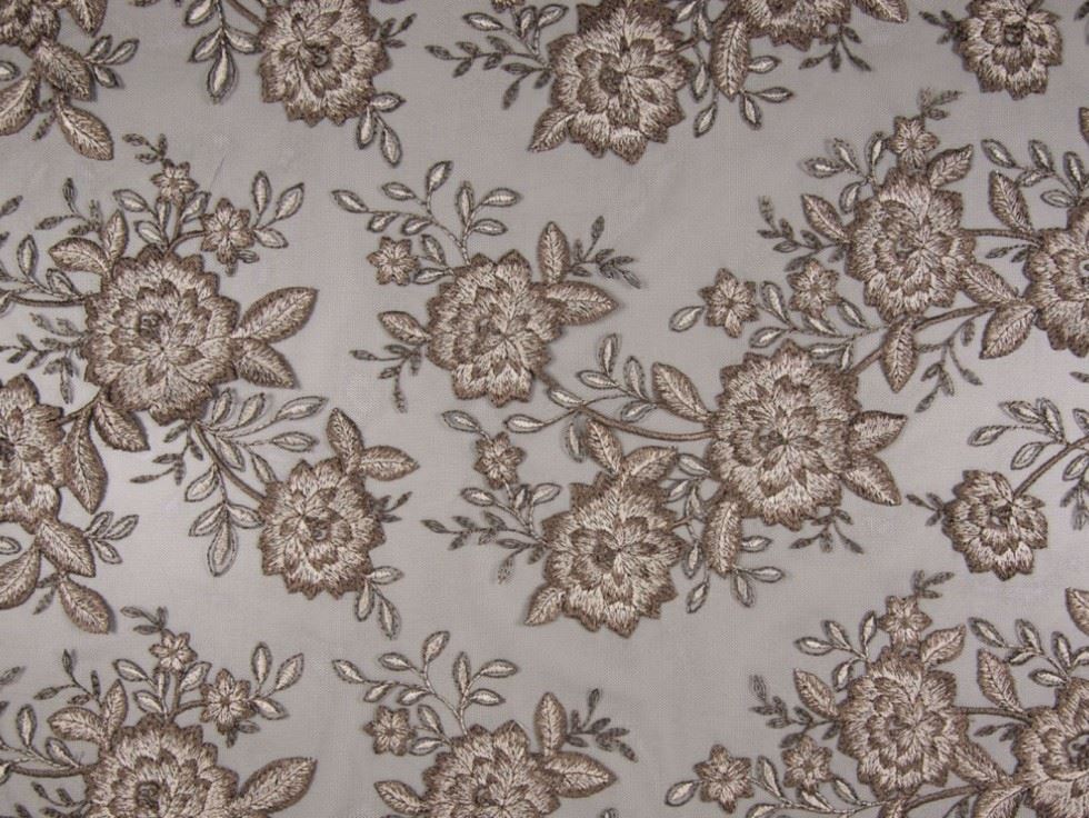 Taupe Deadstock Embroidered Lace Fabric