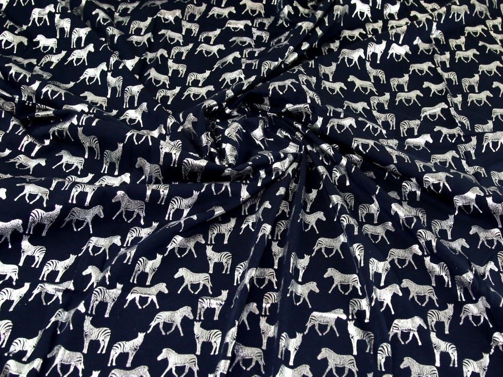 Deadstock Foil Cotton Jersey Stretch Knit Fabric Navy & Silver
 