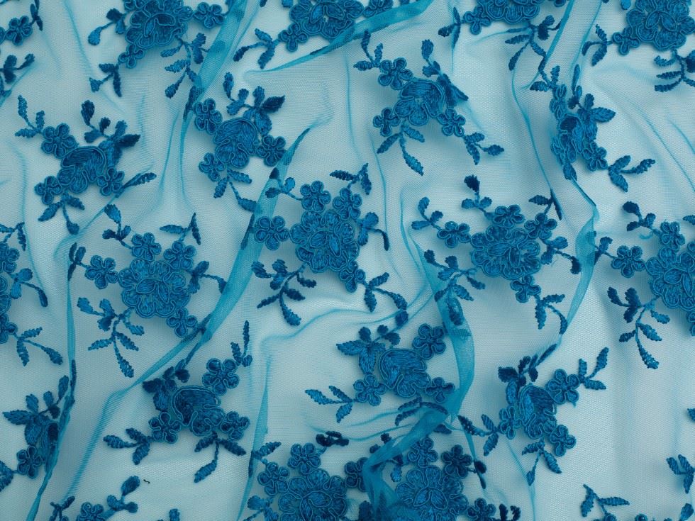 Minerva Core Range Teal Embroidered Tulle Lace Fabric