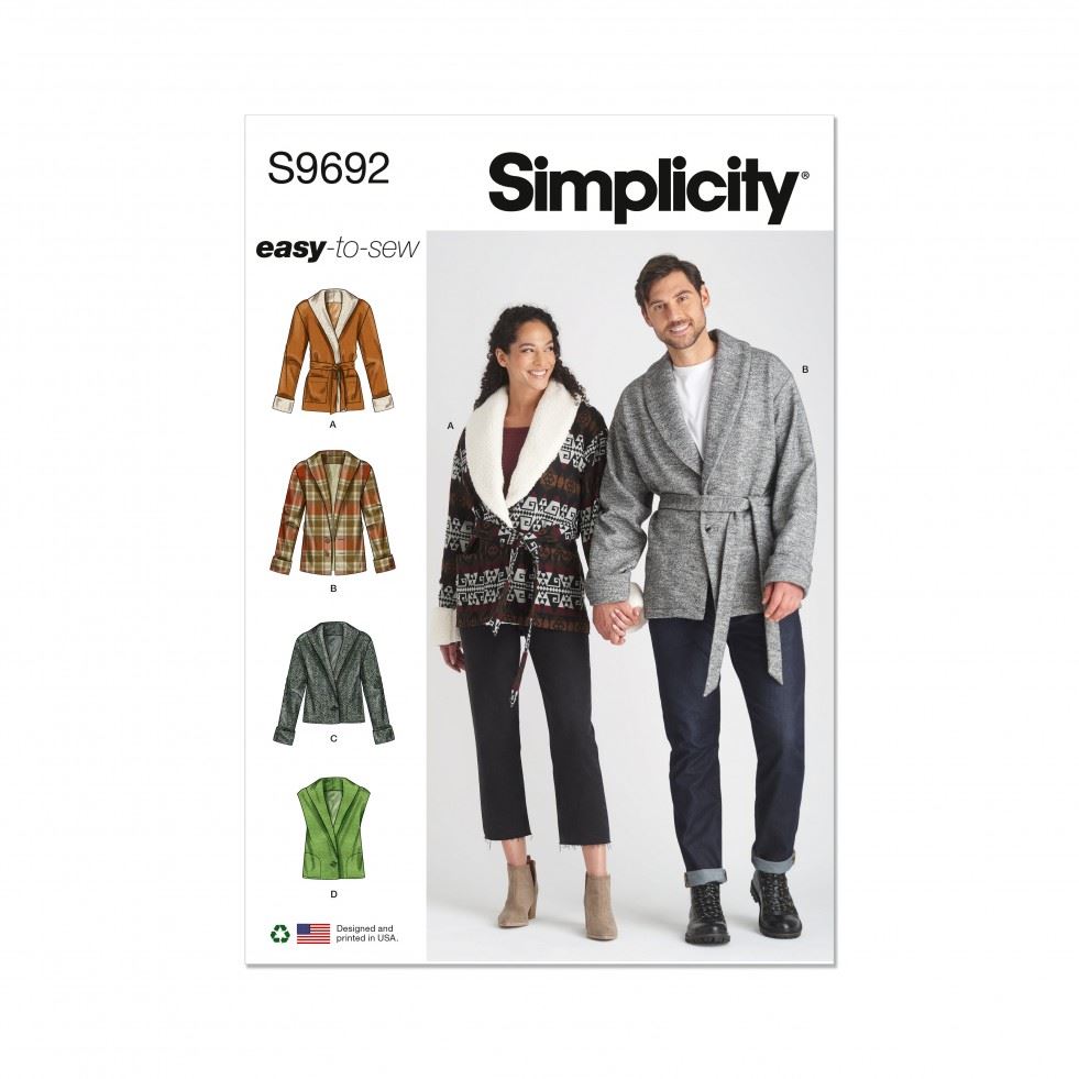 SIMPLICITY 9692 UNISEX JACKET VEST BELT SEWING PATTERN XS - XXL - Image 4
