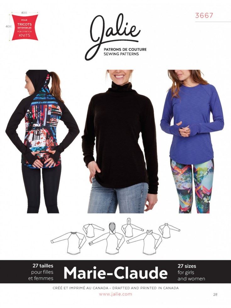 Jalie Sewing Pattern 3667 Marie Claude Raglan Pullovers
