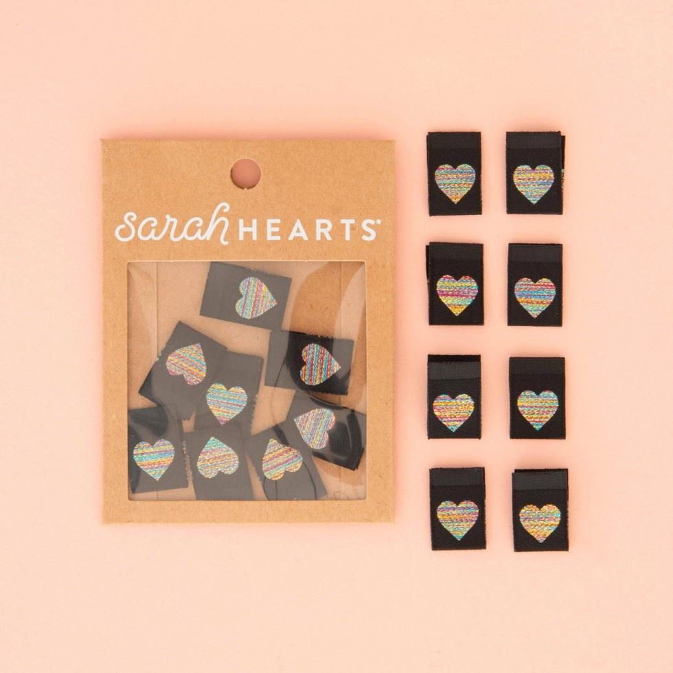 Sarah Hearts Metallic Rainbow Heart Woven Labels
 