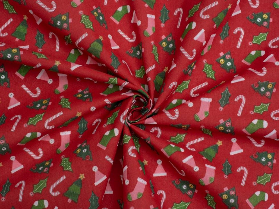Red Printed Polycotton Fabric