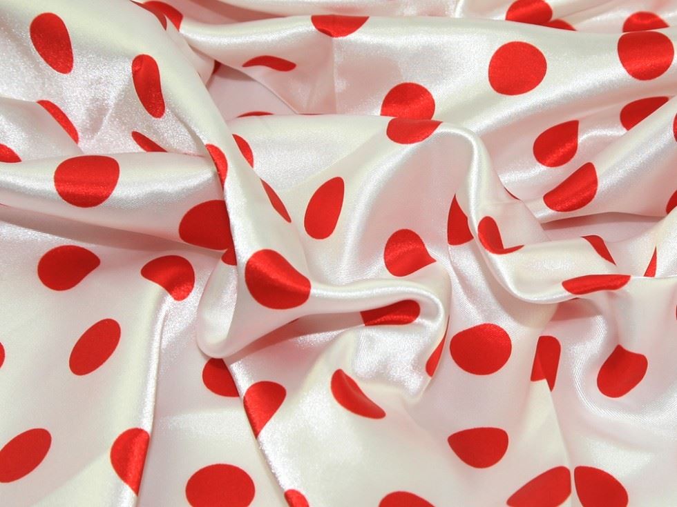 Deadstock Polyester Satin Fabric White & Red
 