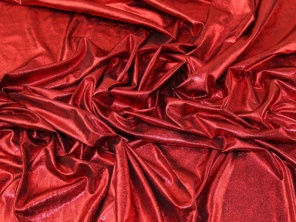 Deadstock Metallic ITY Silky Stretch Knit Fabric Red on Black
 