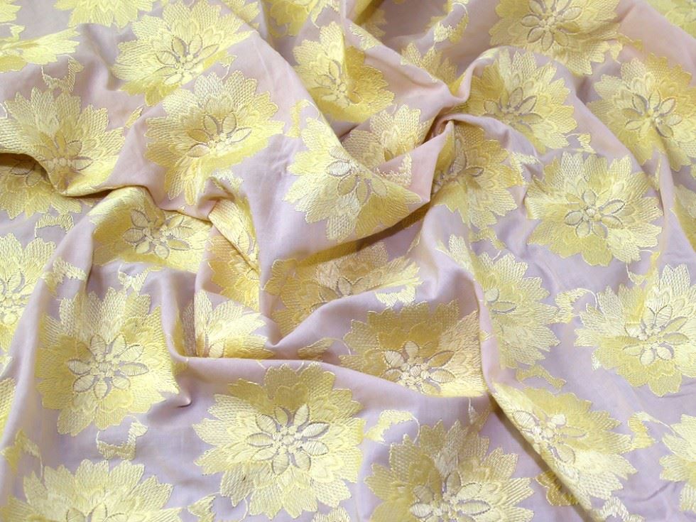 Lemon On Beige Deadstock Embroidered Cotton Lawn Fabric