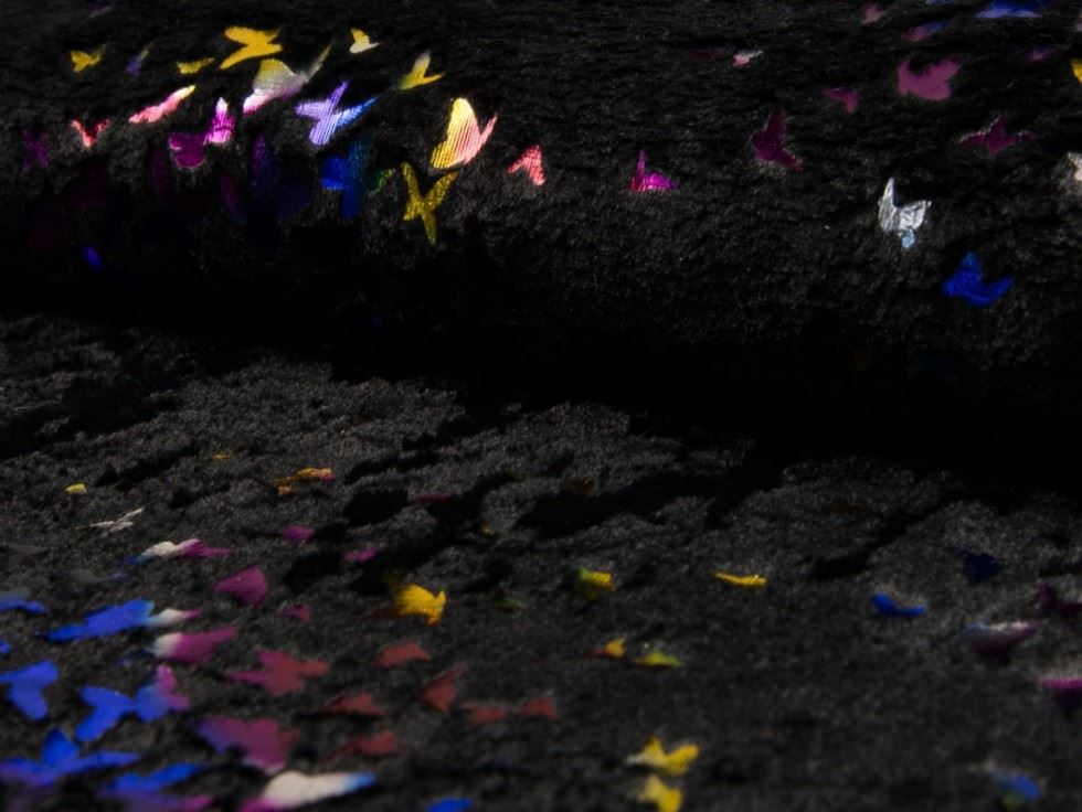 Deadstock Textured Faux Fur Fabric Black & Multicolour
 