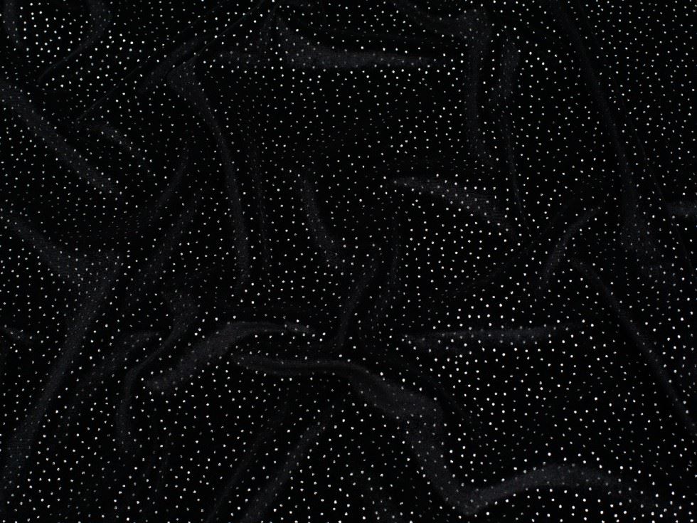 Minerva Core Range Metallic Velvet Stretch Knit Fabric Black & Silver